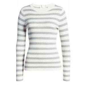 1901 Striped Back Button Ribbed Top